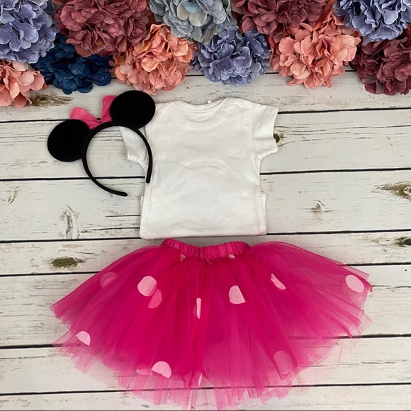 1st Birthday Outfit Matching Onesie Pink Tulle Skirt and Headband - Picture 9 of 16